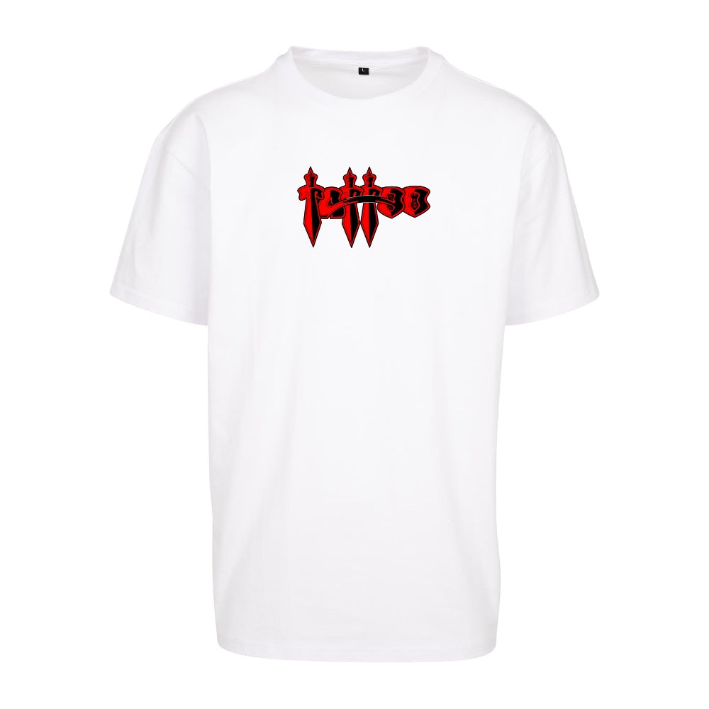 Red Tattoo Swords Tee | White | Dunker 240gsm Oversized T-Shirt - Wrong Crowd Artist merch
