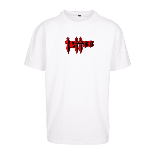 Red Tattoo Swords Tee | White | Dunker 240gsm Oversized T-Shirt - Wrong Crowd Artist merch
