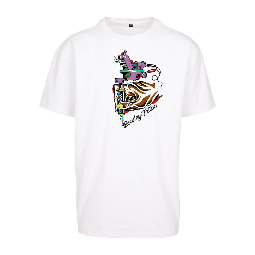BOWLEY Tat Machine Tee | White | Dunker 240gsm Oversized T-Shirt - Wrong Crowd Artist merch