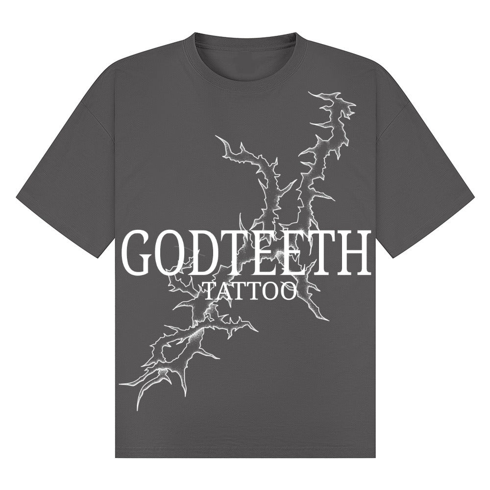 Oversized GODTEETH thorn tshirt | Charcoal | Breezer 180gsm Oversized T-Shirt - Wrong Crowd Artist merch