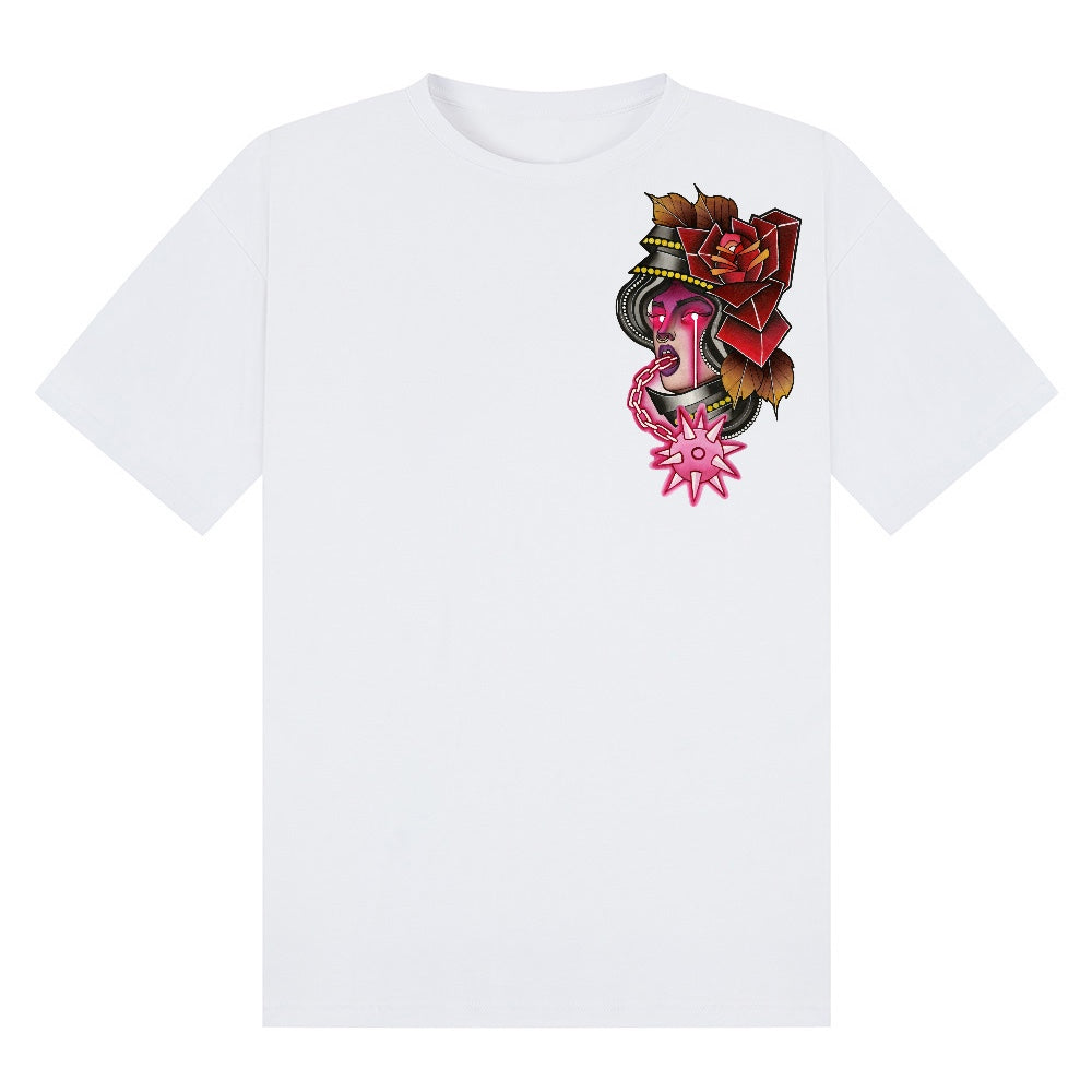 Neon Knight | White | Breezer 180gsm Oversized T-Shirt - Wrong Crowd Artist merch