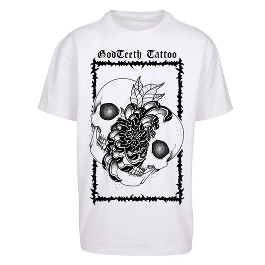 Oversized Skullflower border | White | Oversized T-Shirt
