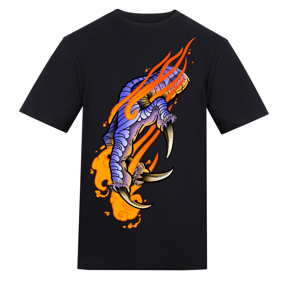 Flaming Dragon Claw | Black | Rizzer 150gsm Regular Fit T-Shirt