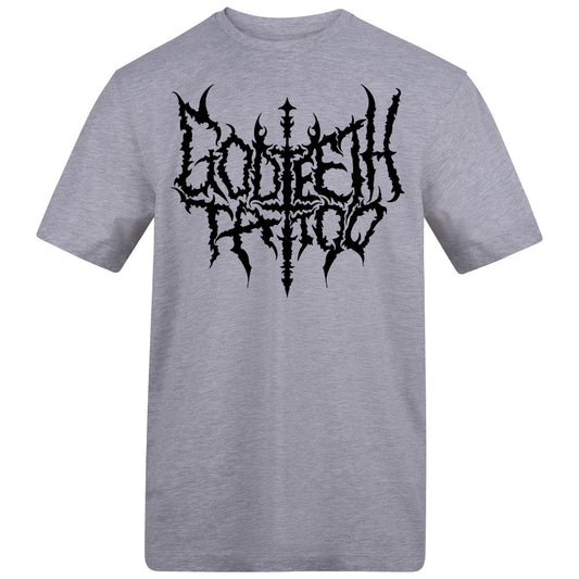 Metal logo with skullflower border back | Heather Grey | Duzzer 180gsm Regular Fit T-Shirt - Wrong Crowd Artist merch