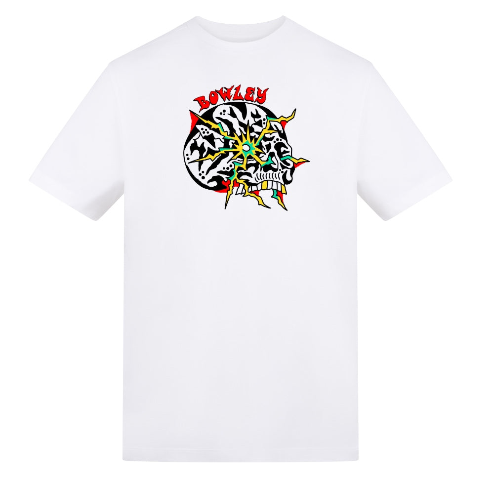 Colour Lightning Skull Tee | White | Duzzer 180gsm Regular Fit T-Shirt