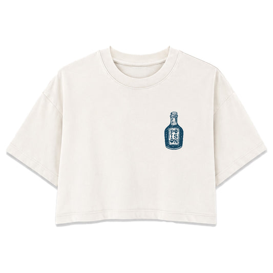 Poison Bottle | Vintage Washed White | Rogue Womens 220gsm Washed Cropped Tee