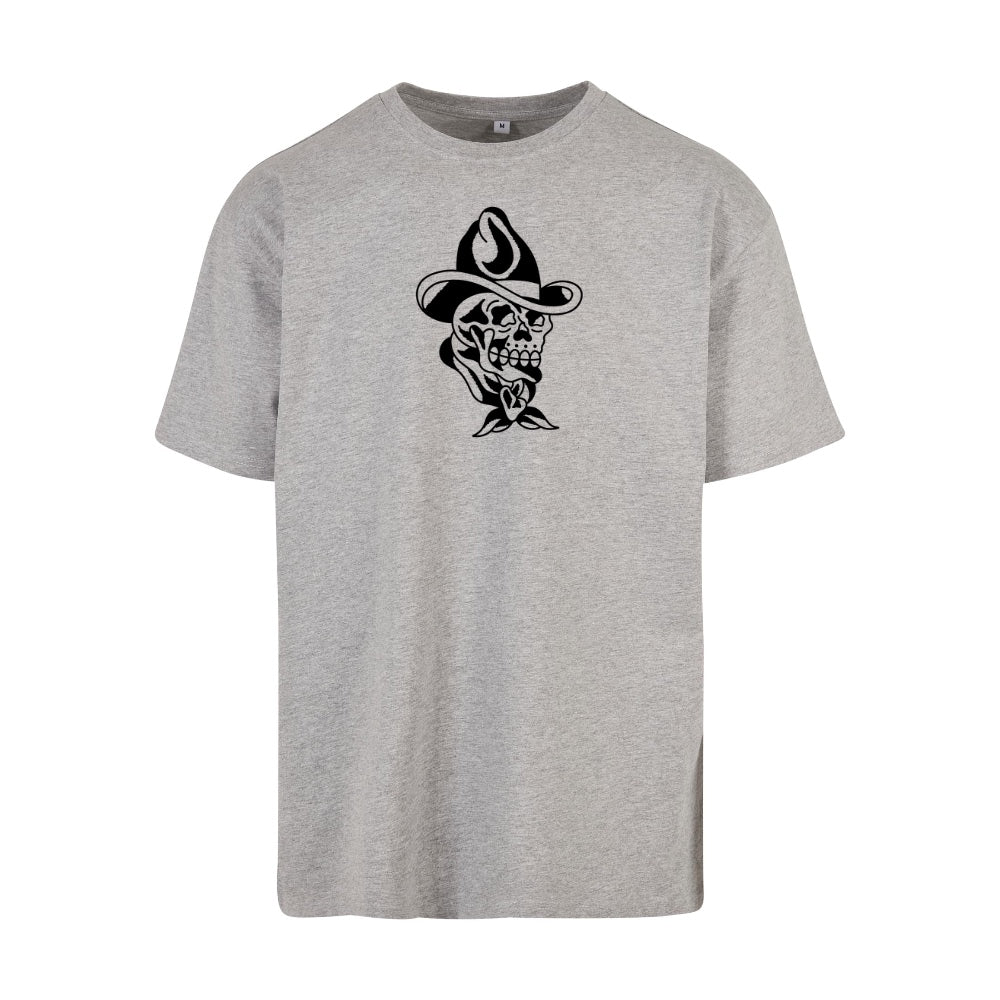 Cowboy Skull Tee | Grey | Dunker 240gsm Oversized T-Shirt - Wrong Crowd Artist merch