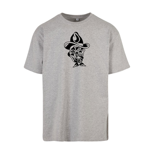 Cowboy Skull Tee | Grey | Dunker 240gsm Oversized T-Shirt - Wrong Crowd Artist merch
