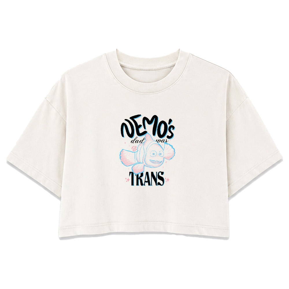 Nemo’s Dad Was Trans | Vintage Washed White | Rogue Womens 220gsm Washed Cropped Tee
