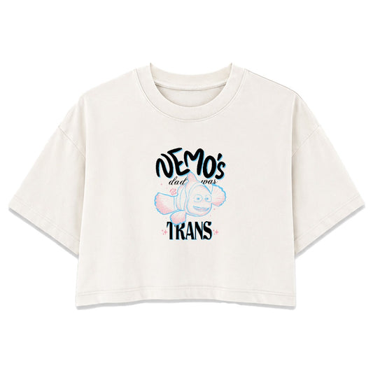 Nemo’s Dad Was Trans | Vintage Washed White | Rogue Womens 220gsm Washed Cropped Tee