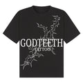 Oversized GODTEETH thorn tshirt | Black | Breezer 180gsm Oversized T-Shirt - Wrong Crowd Artist merch