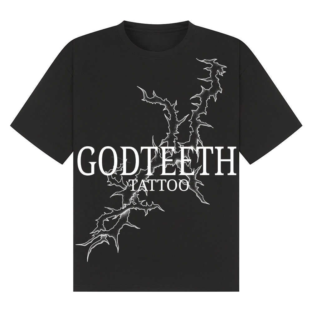 Oversized GODTEETH thorn tshirt | Black | Breezer 180gsm Oversized T-Shirt - Wrong Crowd Artist merch
