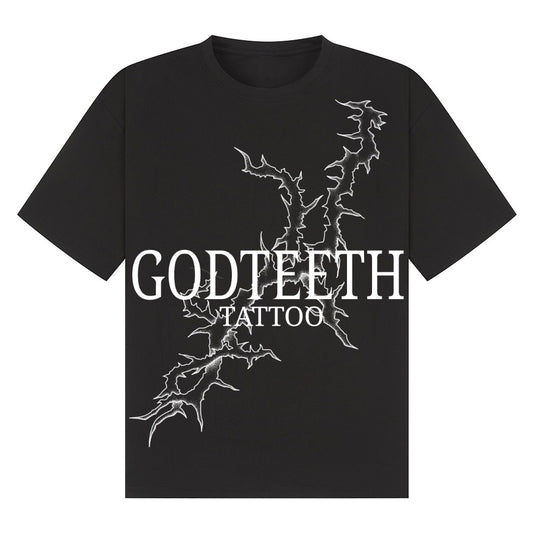 Oversized GODTEETH thorn tshirt | Black | Breezer 180gsm Oversized T-Shirt - Wrong Crowd Artist merch