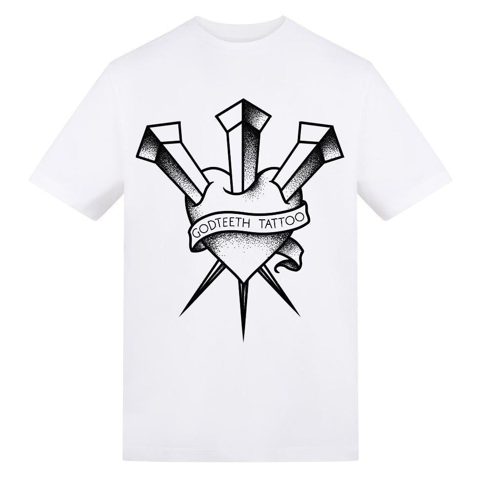 Heart front shirt | White | Rizzer 150gsm Regular Fit T-Shirt - Wrong Crowd Artist merch