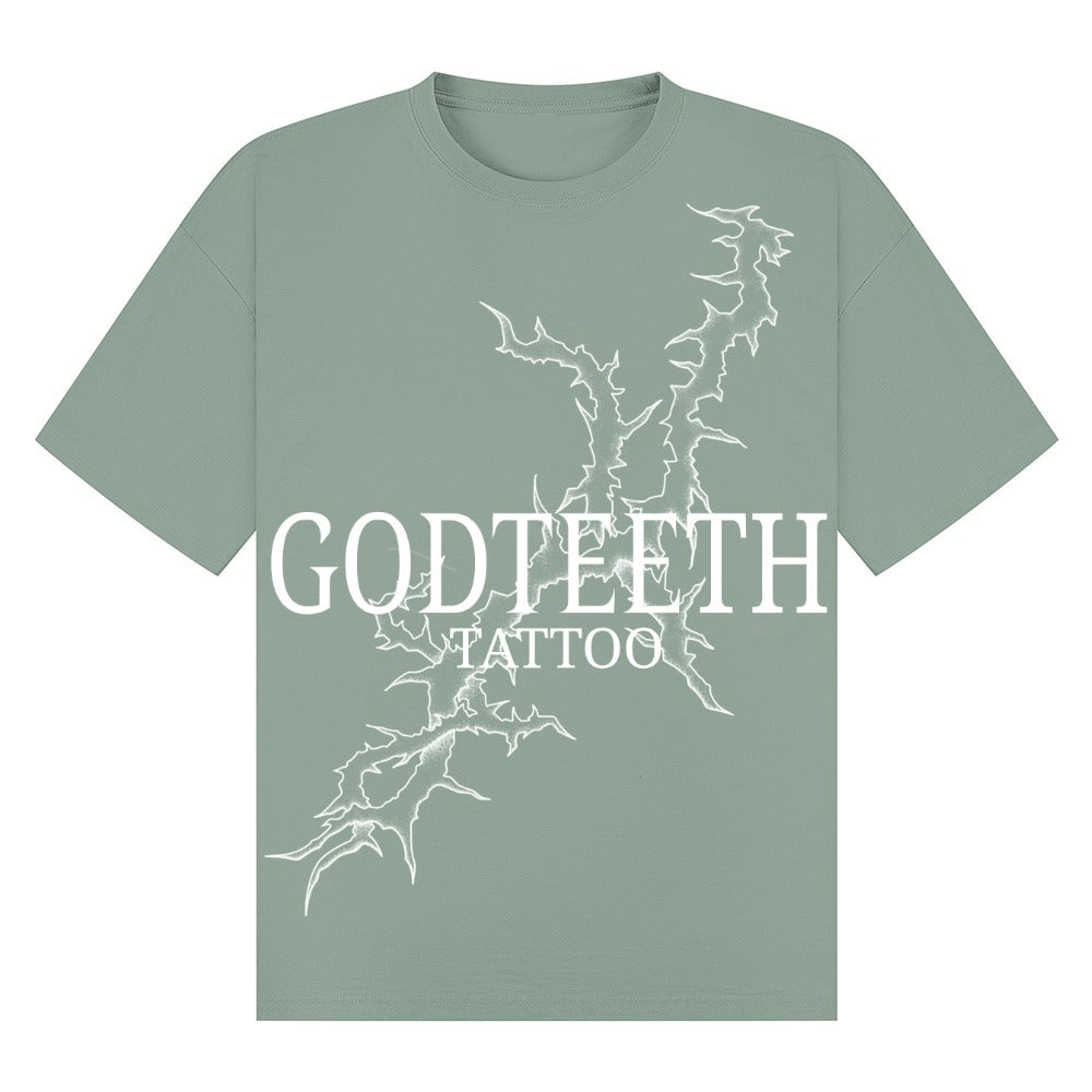Oversized GODTEETH thorn tshirt | Sage | Breezer 180gsm Oversized T-Shirt - Wrong Crowd Artist merch