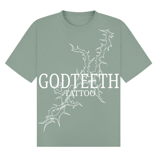 Oversized GODTEETH thorn tshirt | Sage | Breezer 180gsm Oversized T-Shirt - Wrong Crowd Artist merch
