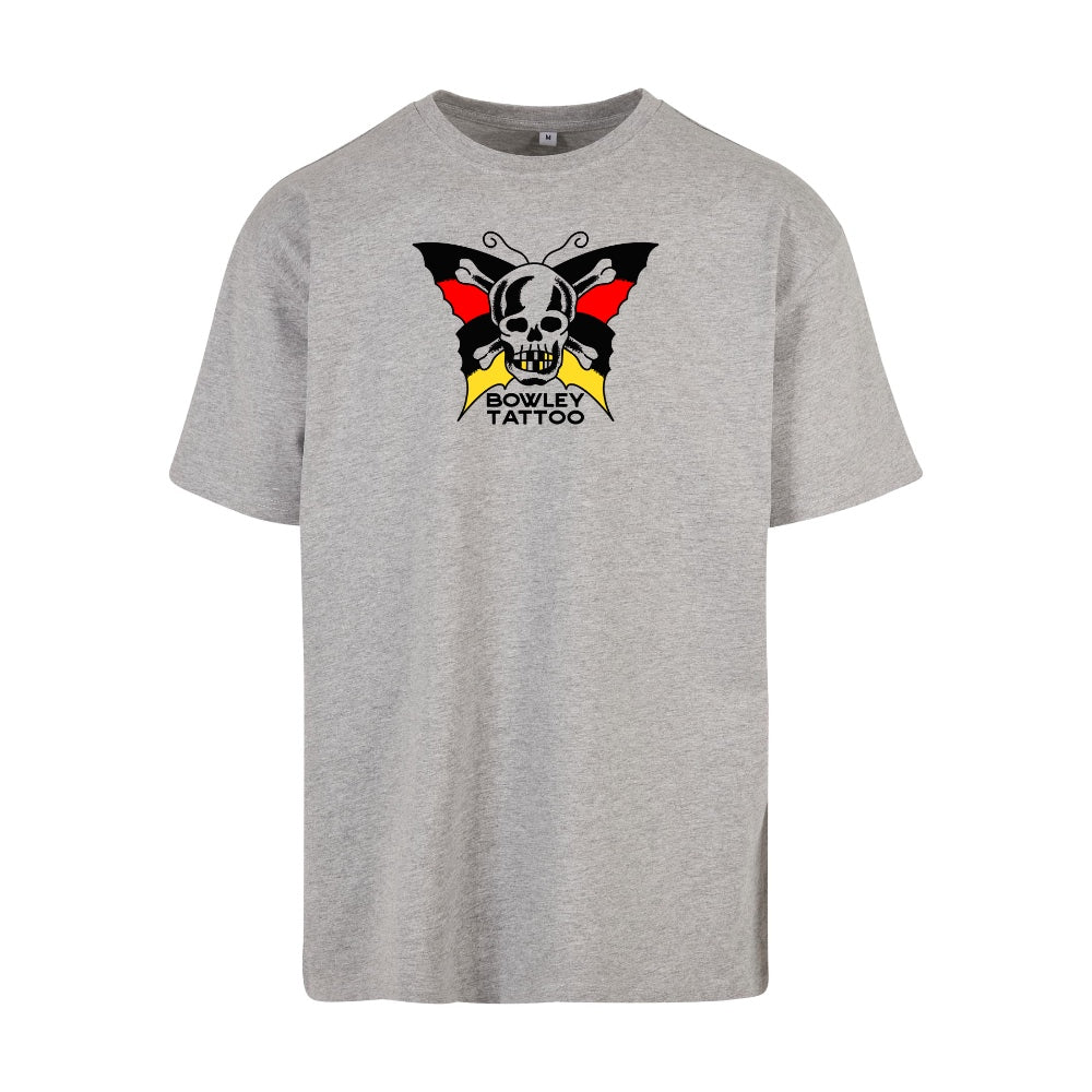 Skull Butterfly Tee | Grey | Dunker 240gsm Oversized T-Shirt - Wrong Crowd Artist merch