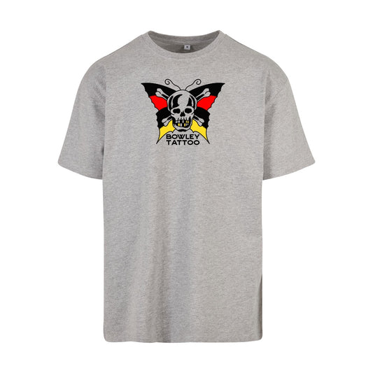 Skull Butterfly Tee | Grey | Dunker 240gsm Oversized T-Shirt - Wrong Crowd Artist merch