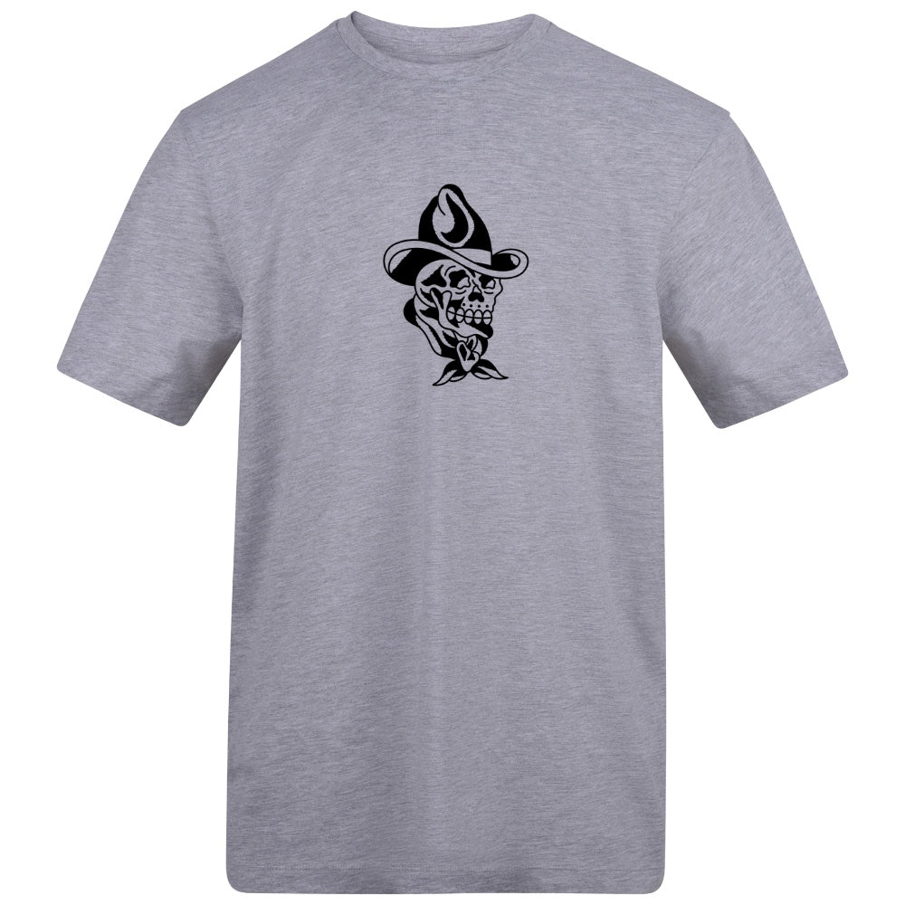 Cowboy Skull Tee | Heather Grey | Duzzer 180gsm Regular Fit T-Shirt - Wrong Crowd Artist merch