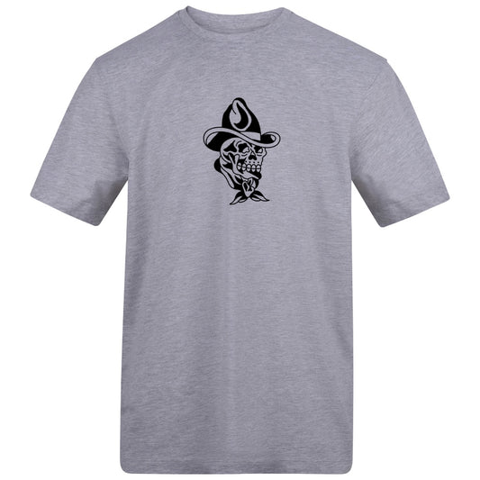 Cowboy Skull Tee | Heather Grey | Duzzer 180gsm Regular Fit T-Shirt - Wrong Crowd Artist merch